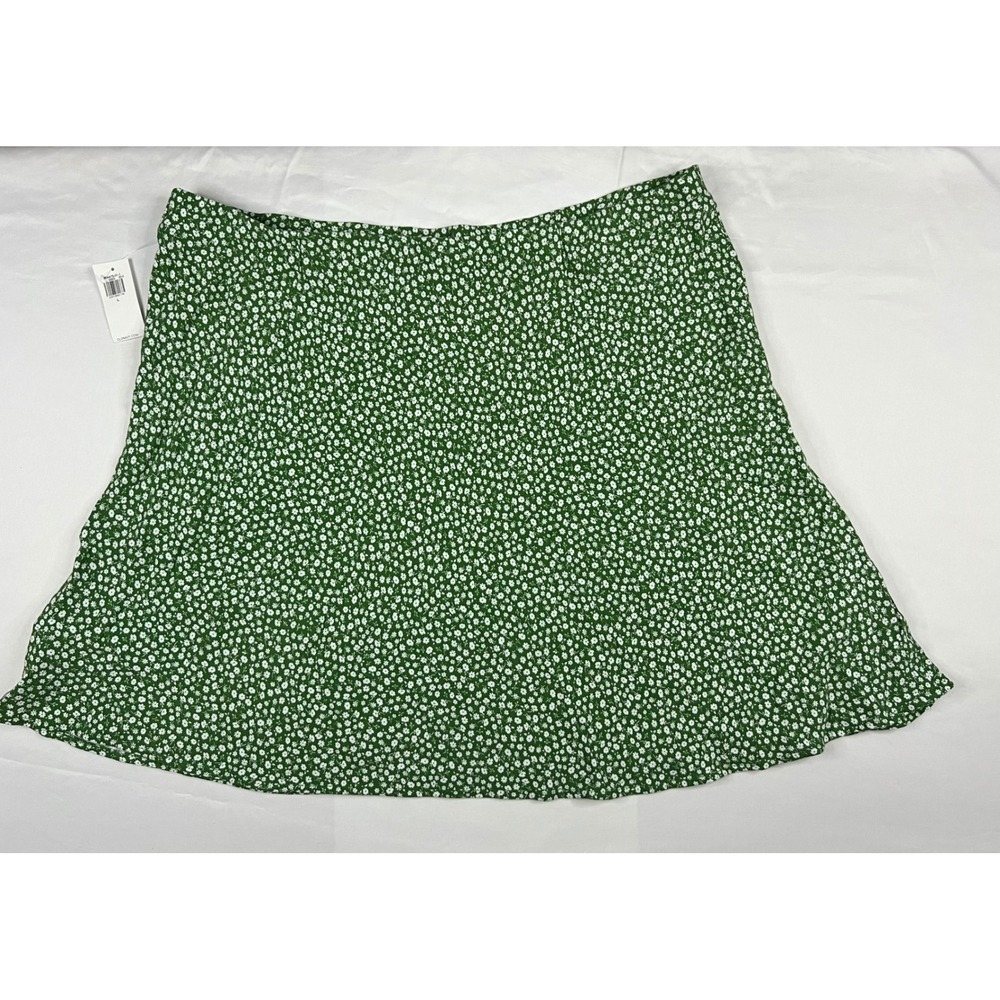 Old Navy Green Floral Flounce Mini Skirt Elastic Waist Rayon L NEW